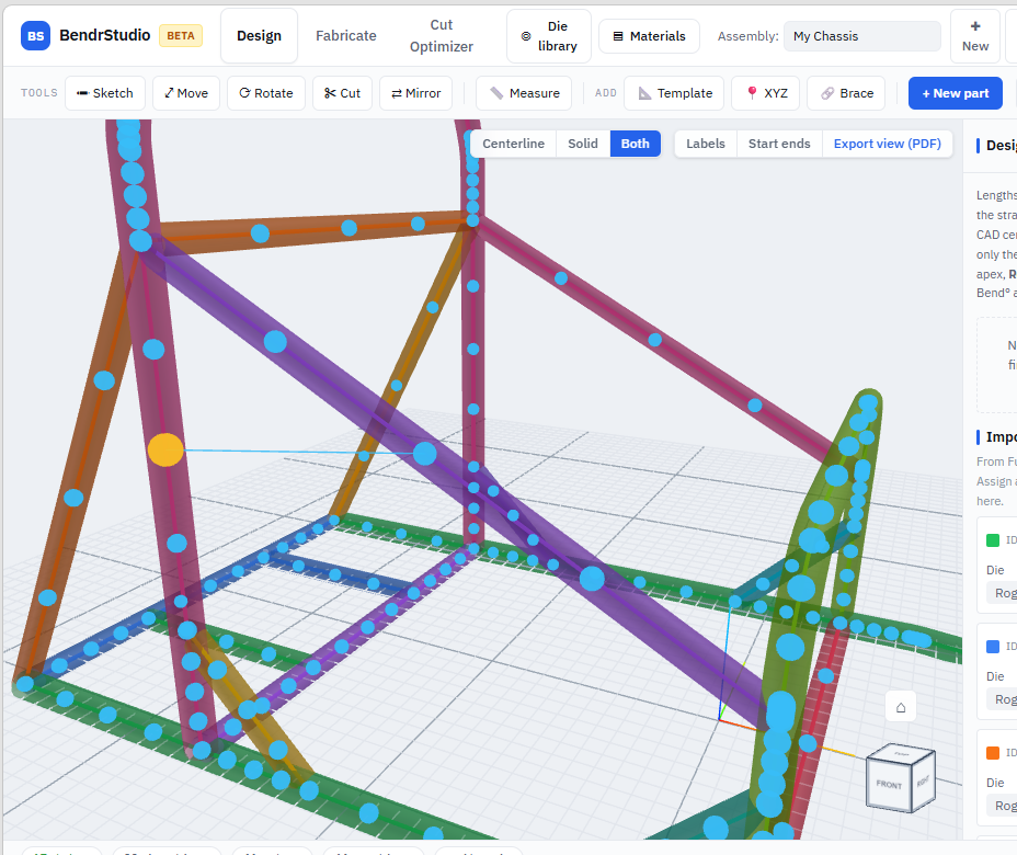 In-app design tools: sketch, move, rotate, mirror, brace